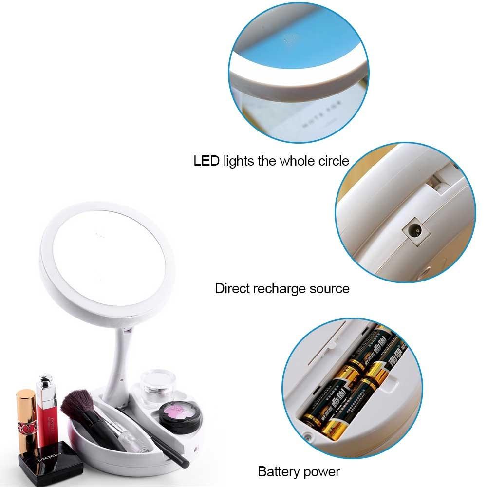 Foldable LED Makeup Mirror With Magnification Compact Travel Vanity Mirror 4