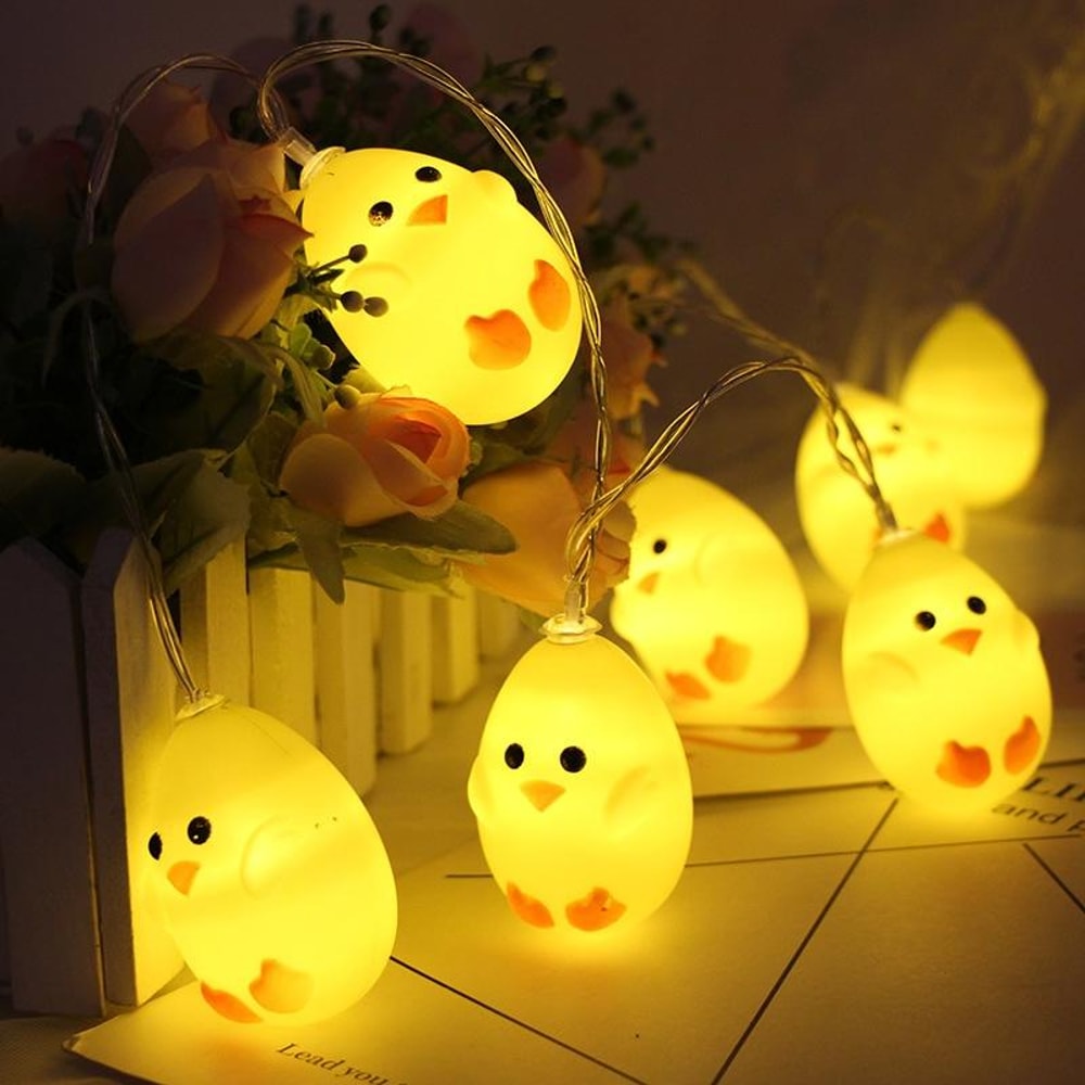 Cute Yellow Chicken LED String Lights Waterproof Easter Decorative Lights for Home & Party