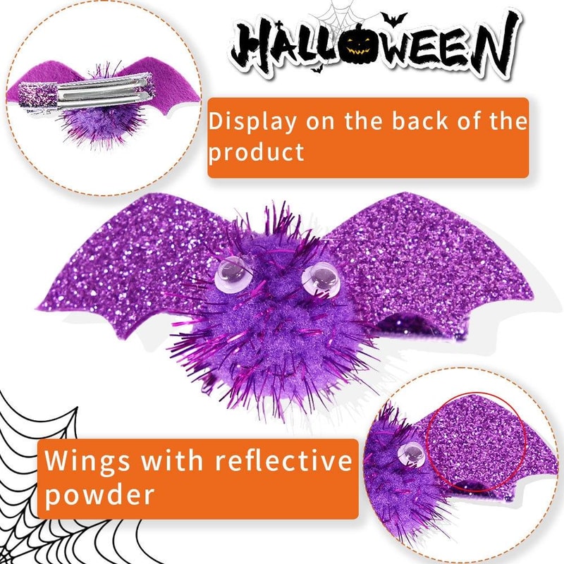 Kids Halloween Bat Hair Clip Glitter Costume Hairpin Spooky Party Accessory 7