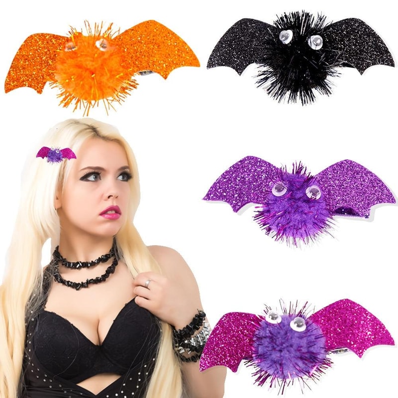 Kids Halloween Bat Hair Clip Glitter Costume Hairpin Spooky Party Accessory 1