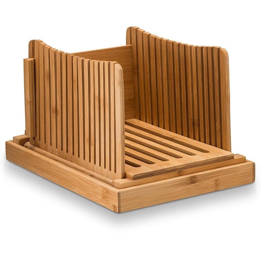 Bamboo Bread Slicer Cutting Board With Crumb Tray For Even Slices 1