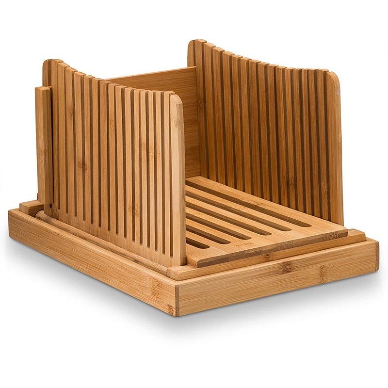 Bamboo Bread Slicer Cutting Board With Crumb Tray For Even Slices 1