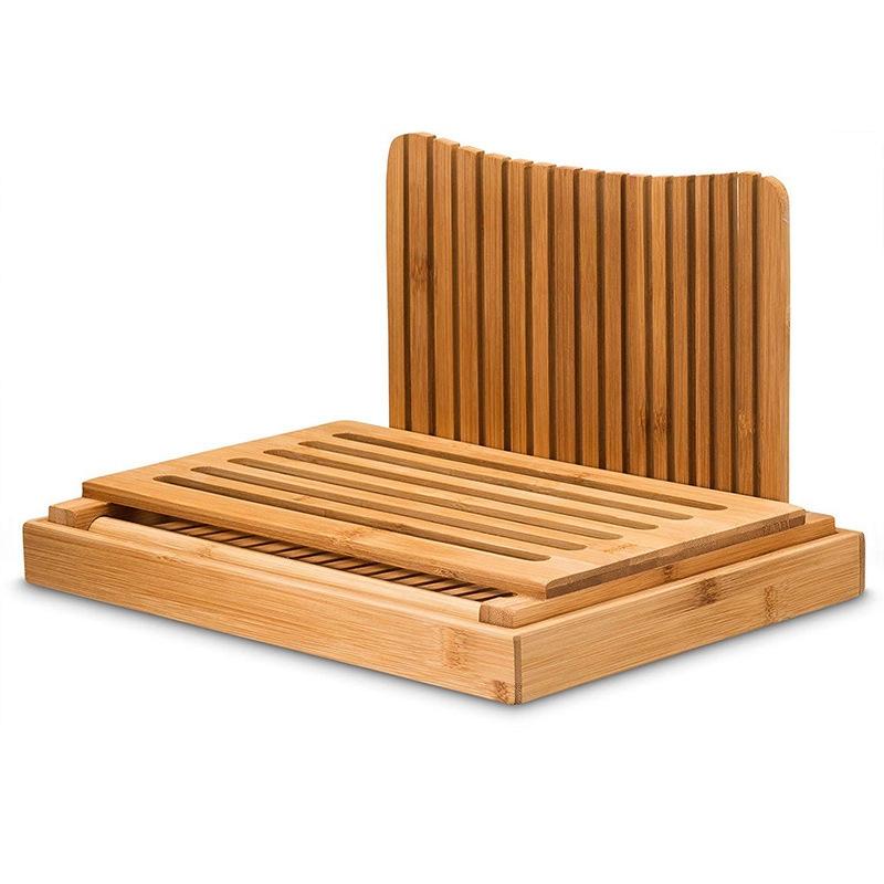 Bamboo Bread Slicer Cutting Board With Crumb Tray For Even Slices 2