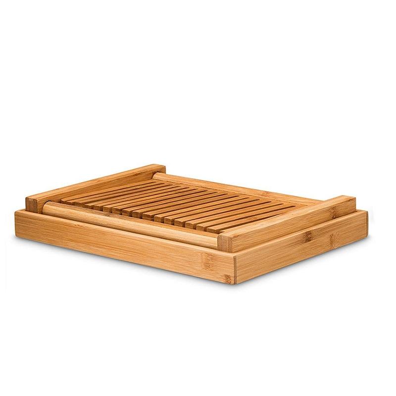 Bamboo Bread Slicer Cutting Board With Crumb Tray For Even Slices 3