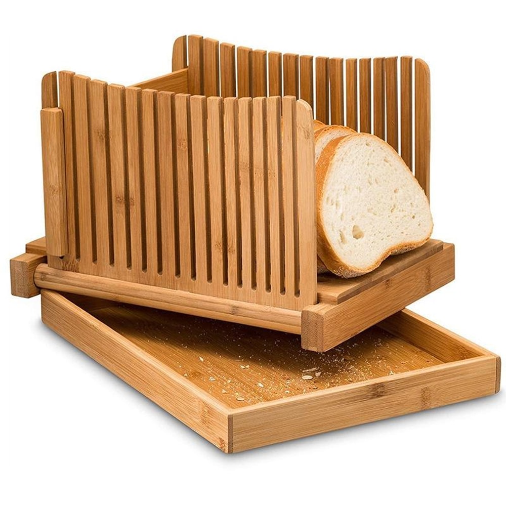 Bamboo Bread Slicer Cutting Board With Crumb Tray For Even Slices 4