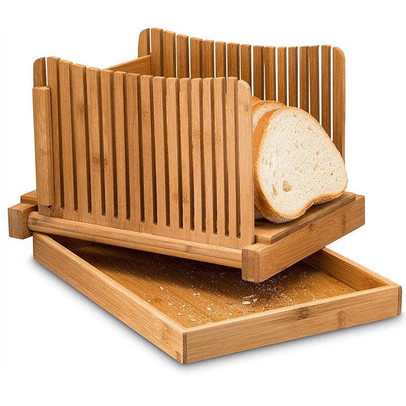 Bamboo Bread Slicer Cutting Board With Crumb Tray For Even Slices 4