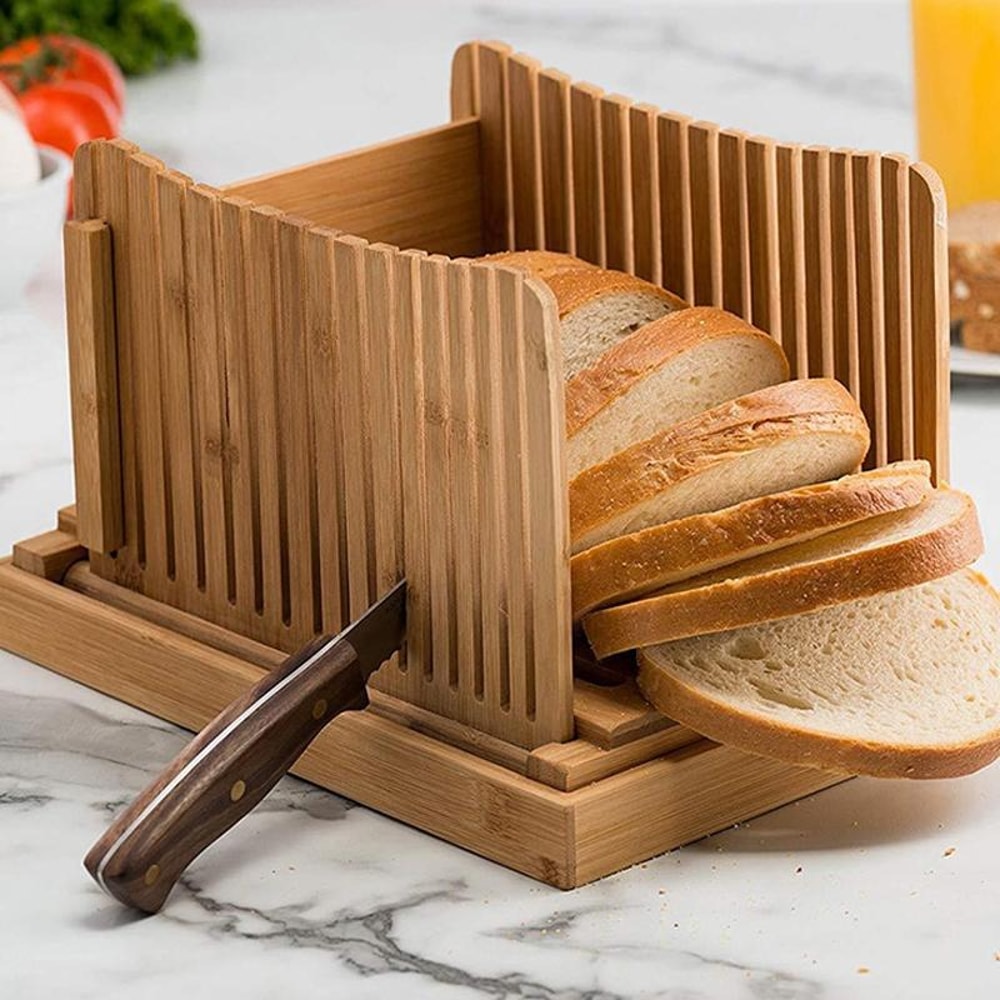Bamboo Bread Slicer Cutting Board With Crumb Tray For Even Slices 5