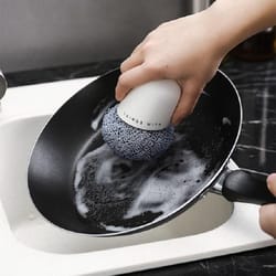 ergonomic dishwashing brush with non-scratch scrubber head for pots and kitchen cleaning