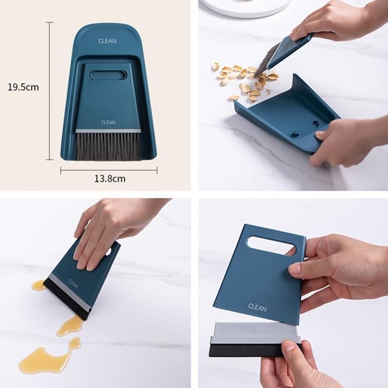 2in1 Mini Desktop Cleaning Brush Set With Dustpan Soft Bristle Scraper Combo 1