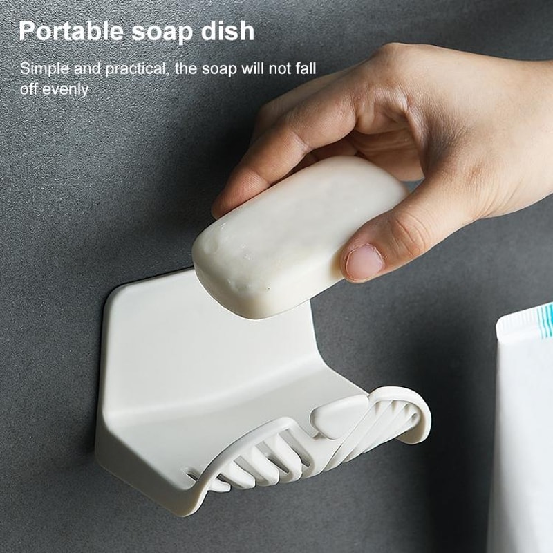 Wall Mounted Soap Holder With Drain Tray Hooks Bathroom Soap Dish Organizer 4