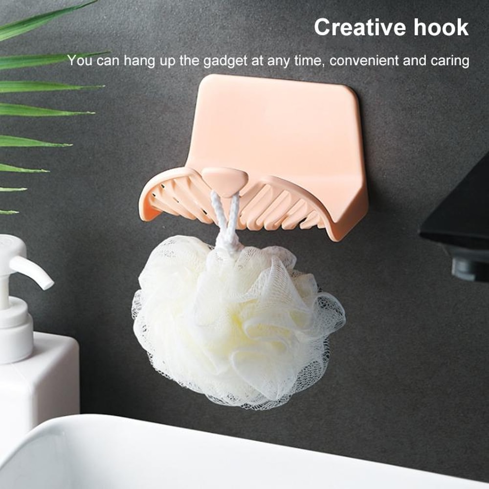 Wall Mounted Soap Holder With Drain Tray Hooks Bathroom Soap Dish Organizer 6