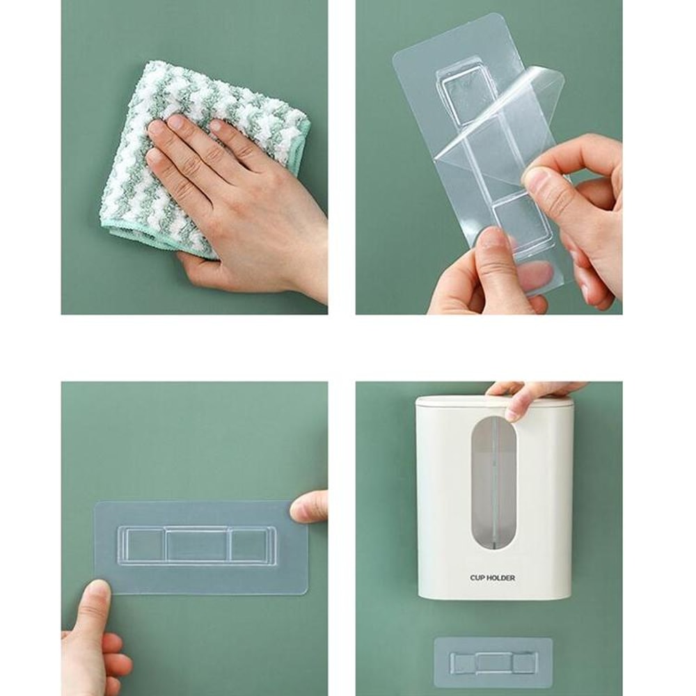 Wall Mounted Cup Dispenser No Drill Dustproof Water Cup Holder With Double Barrel Design 3