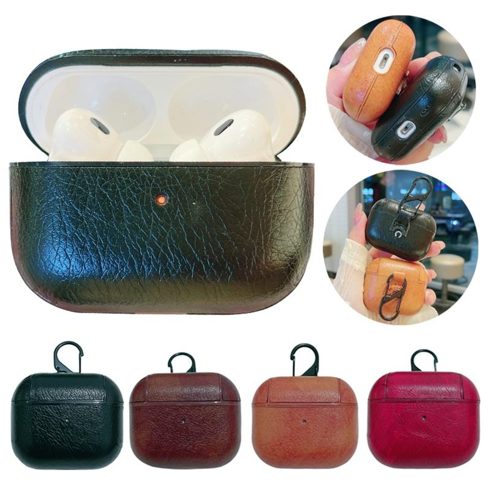 Leather AirPods Case With Hook Shockproof PU Cover 1