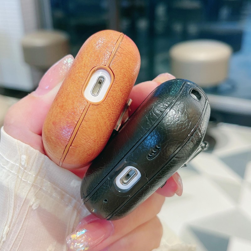 Leather AirPods Case With Hook Shockproof PU Cover 3