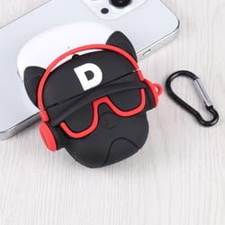 devil cartoon airpods case black silicone protective cover with clip