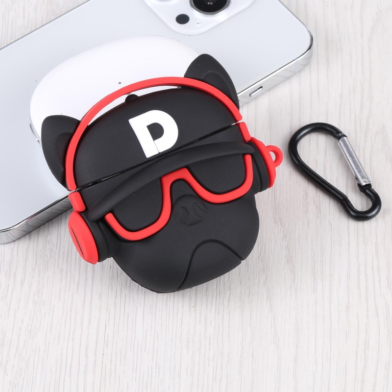 Devil Cartoon AirPods Case Black Silicone Protective Cover With Clip 0