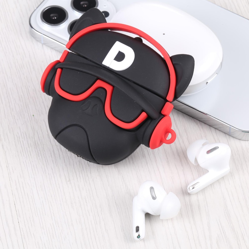 Devil Cartoon AirPods Case Black Silicone Protective Cover With Clip 1