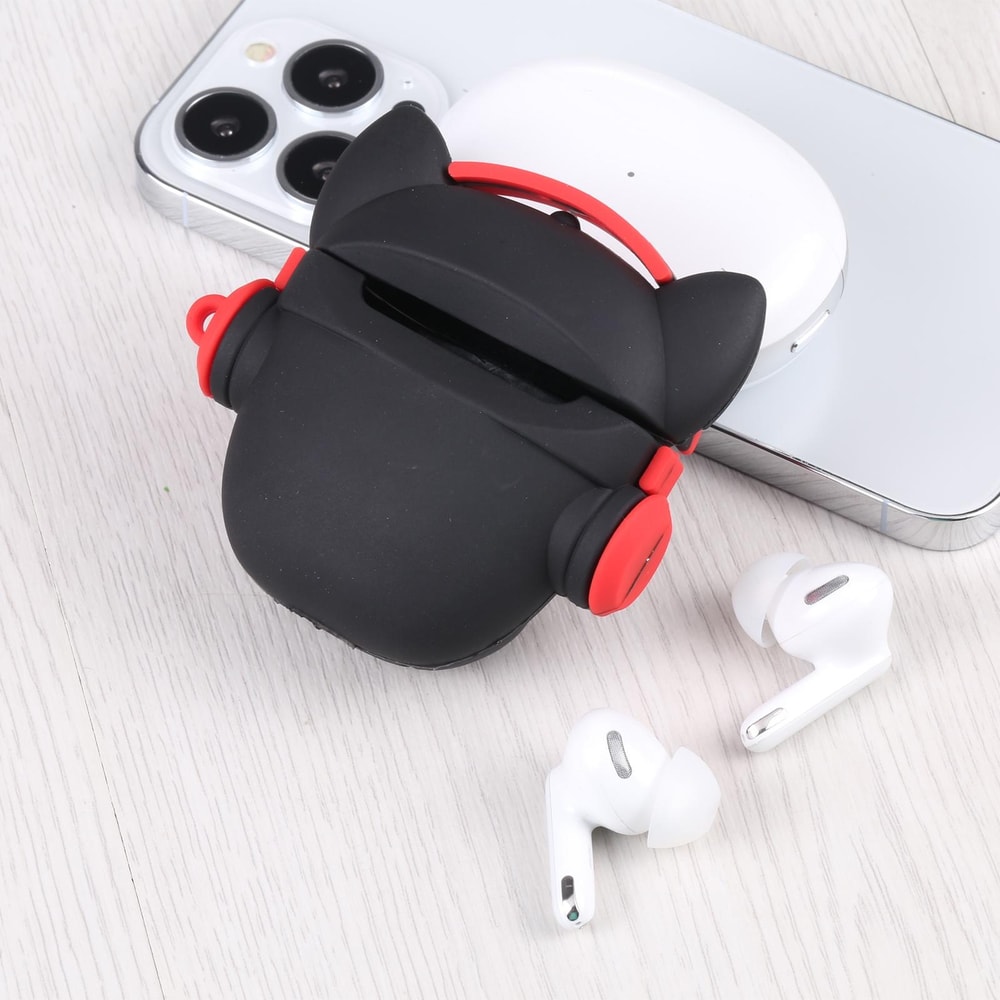 Devil Cartoon AirPods Case Black Silicone Protective Cover With Clip 3