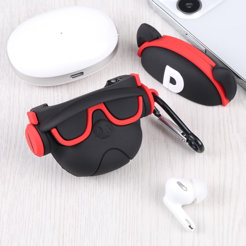Devil Cartoon AirPods Case Black Silicone Protective Cover With Clip 5