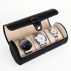 luxury travel watch case for 3 watches portable watch storage organizer with protective pu leather shell