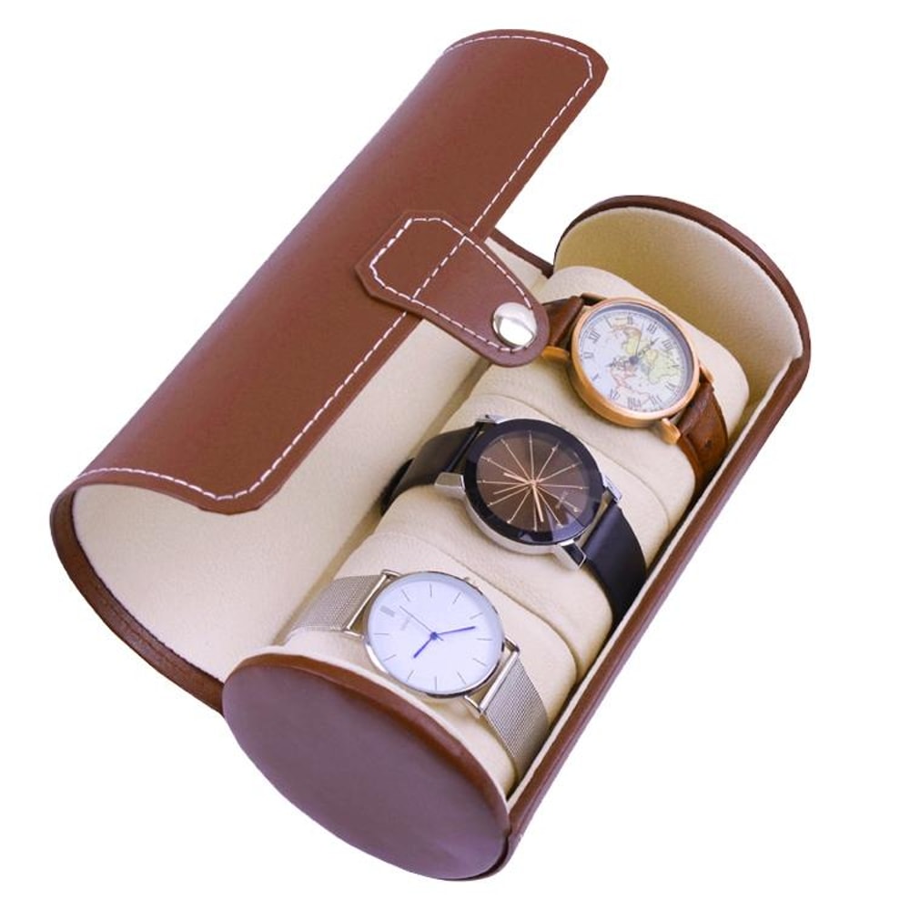 Luxury Travel Watch Case For 3 Watches Portable Watch Storage Organizer With Protective PU Leather 6