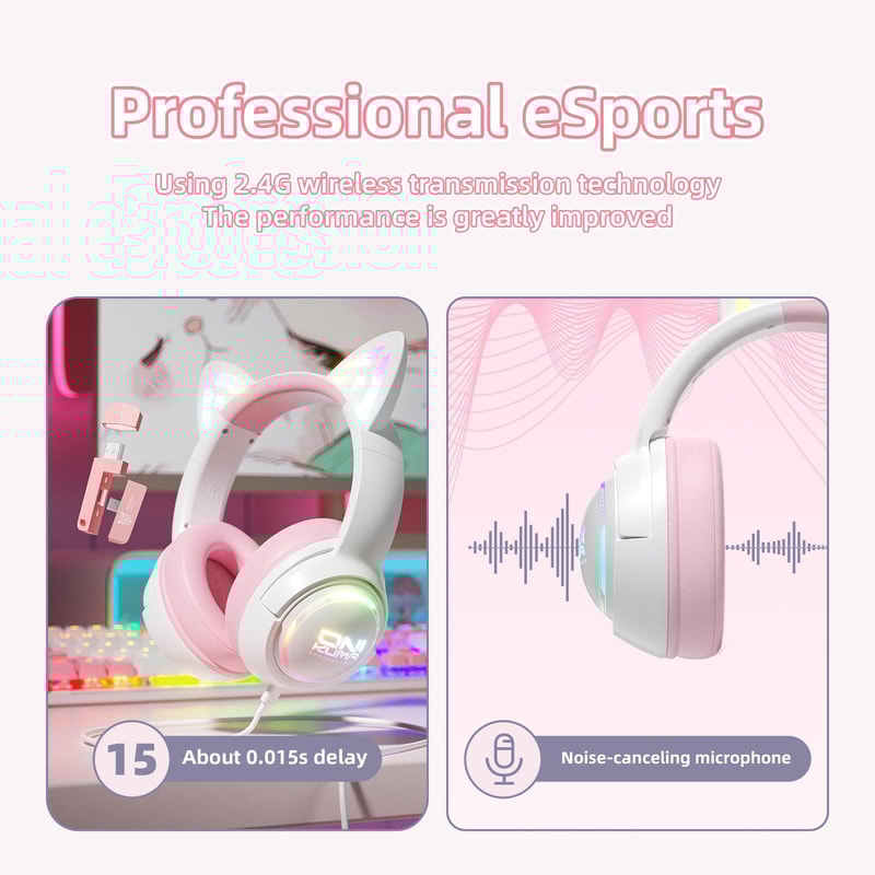 GT838 Wireless Gaming Headset Bluetooth 24G Low Latency Over Ear Headphones 2