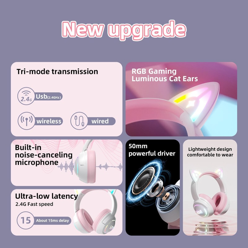 GT838 Wireless Gaming Headset Bluetooth 24G Low Latency Over Ear Headphones 5