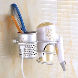 wall mount hair dryer holder organizer rack with spiral bracket for bathroom storage