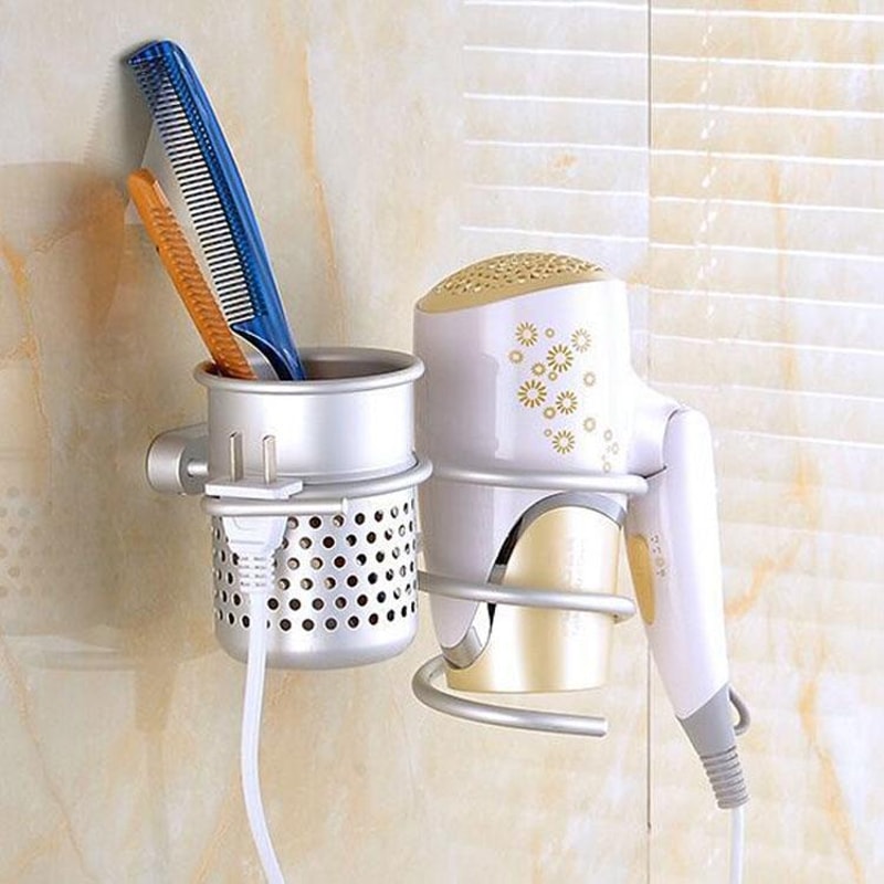 Wall Mount Hair Dryer Holder Organizer Rack With Spiral Bracket For Bathroom Storage 0