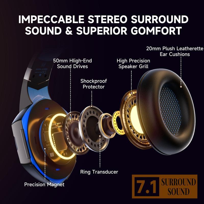 Wired Gaming Headset With Mic And LED Lights For PC And Console 1