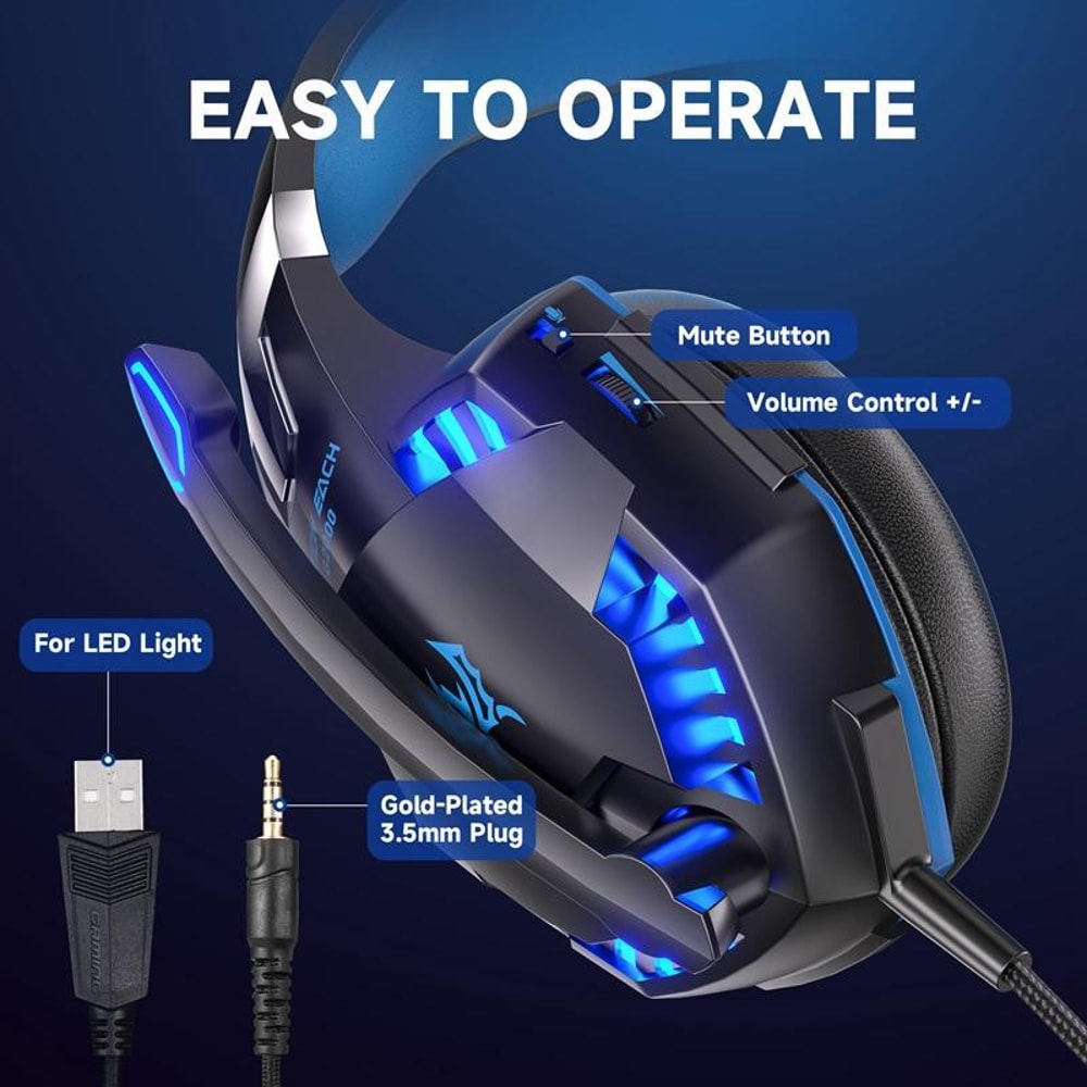 Wired Gaming Headset With Mic And LED Lights For PC And Console 8