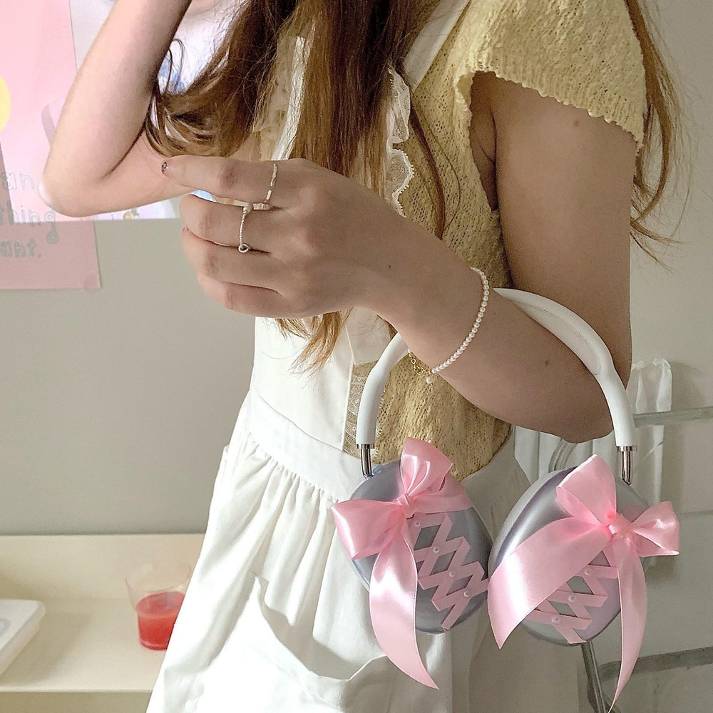 AirPods Max Protective Case With Ribbon Transparent Headphone Cover Pink 5