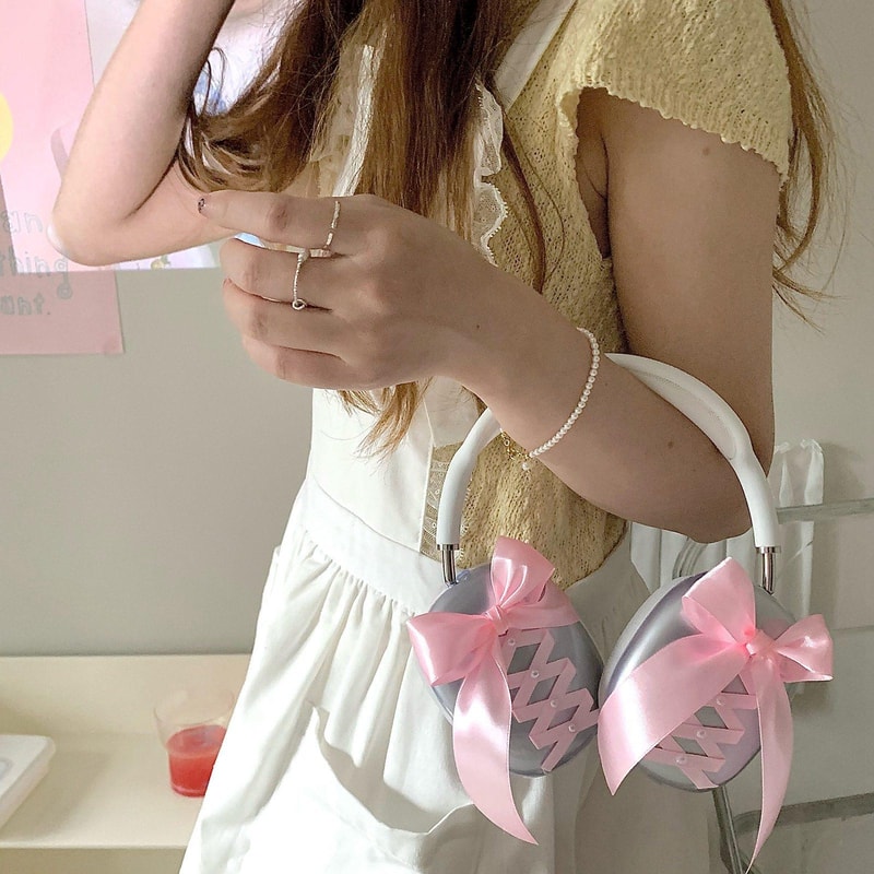 AirPods Max Protective Case With Ribbon Transparent Headphone Cover Pink 5