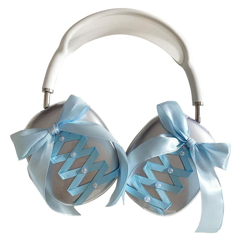 AirPods Max Protective Case With Ribbon Transparent Headphone Cover Pink 6