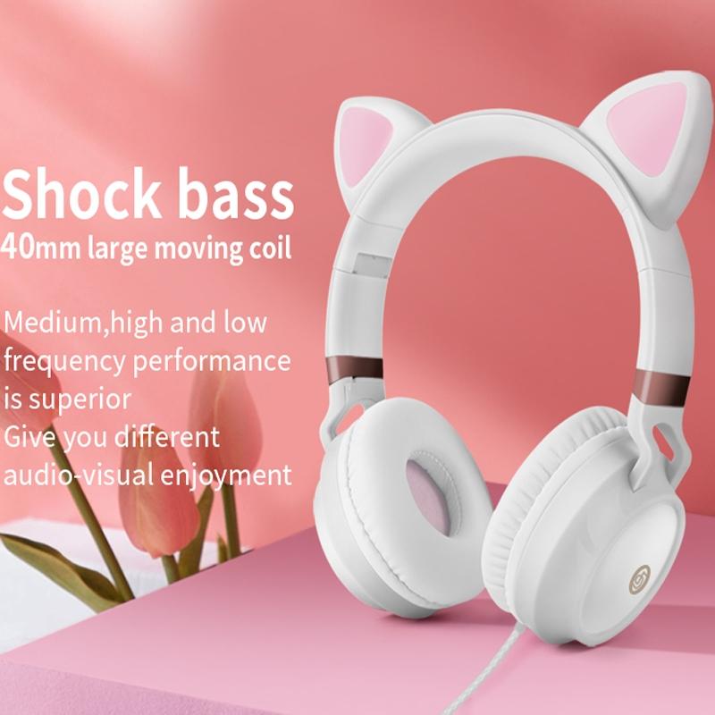 Cat Ear Headphones Wired Stereo Headset With Microphone For Gaming Music Calls 4