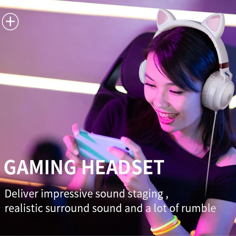 Cat Ear Headphones Wired Stereo Headset With Microphone For Gaming Music Calls 8