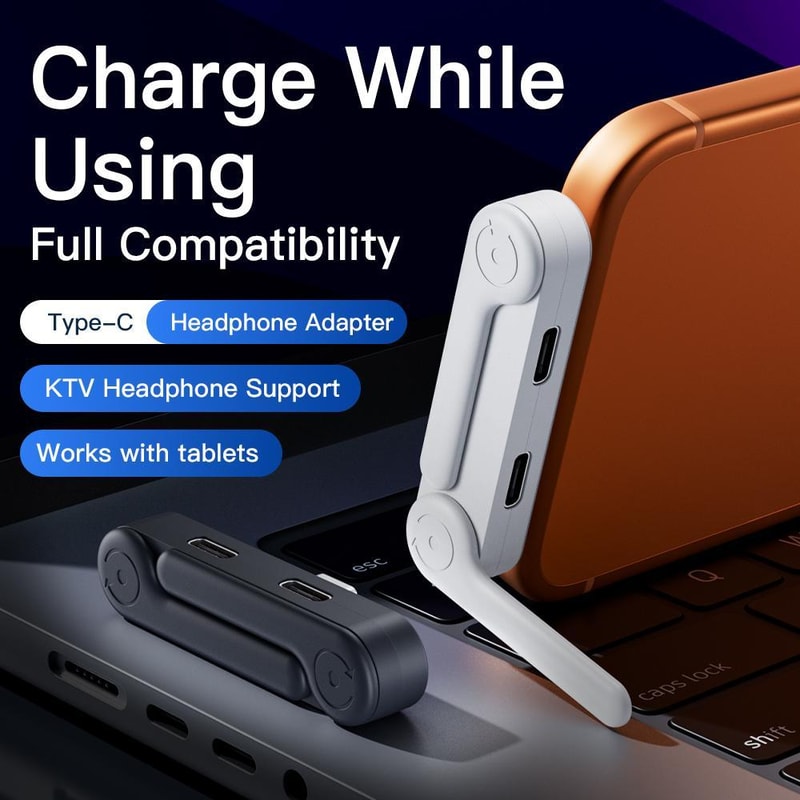 Foldable USB C Splitter Adapter With Stand Dual Charging And Audio Type C Hub 3