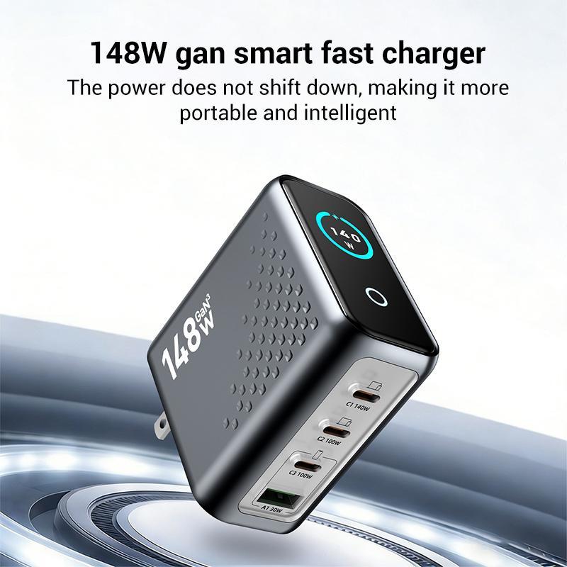 GaN Fast Charger With Smart Display 4 Port USB C Laptop Phone Power Hub 1