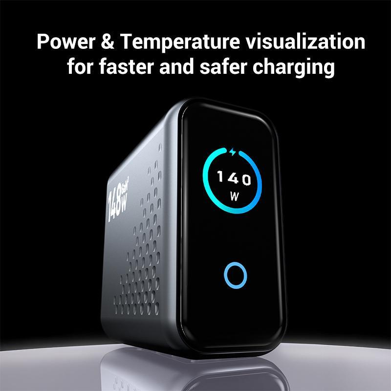 GaN Fast Charger With Smart Display 4 Port USB C Laptop Phone Power Hub 5