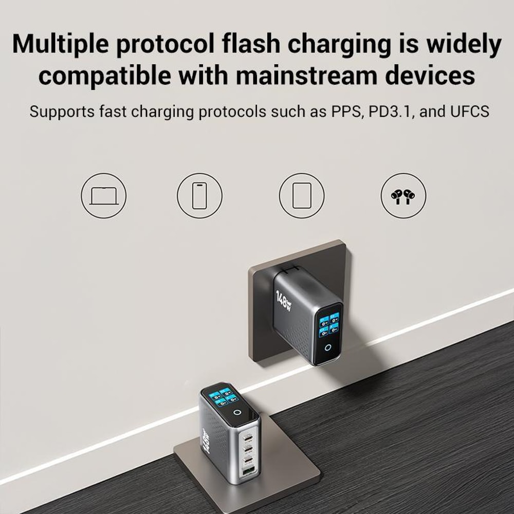 GaN Fast Charger With Smart Display 4 Port USB C Laptop Phone Power Hub 6