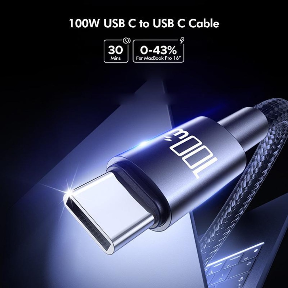 100W USB C Fast Charging Cable Nylon Braided Type C Cord With E Marker Chip 2