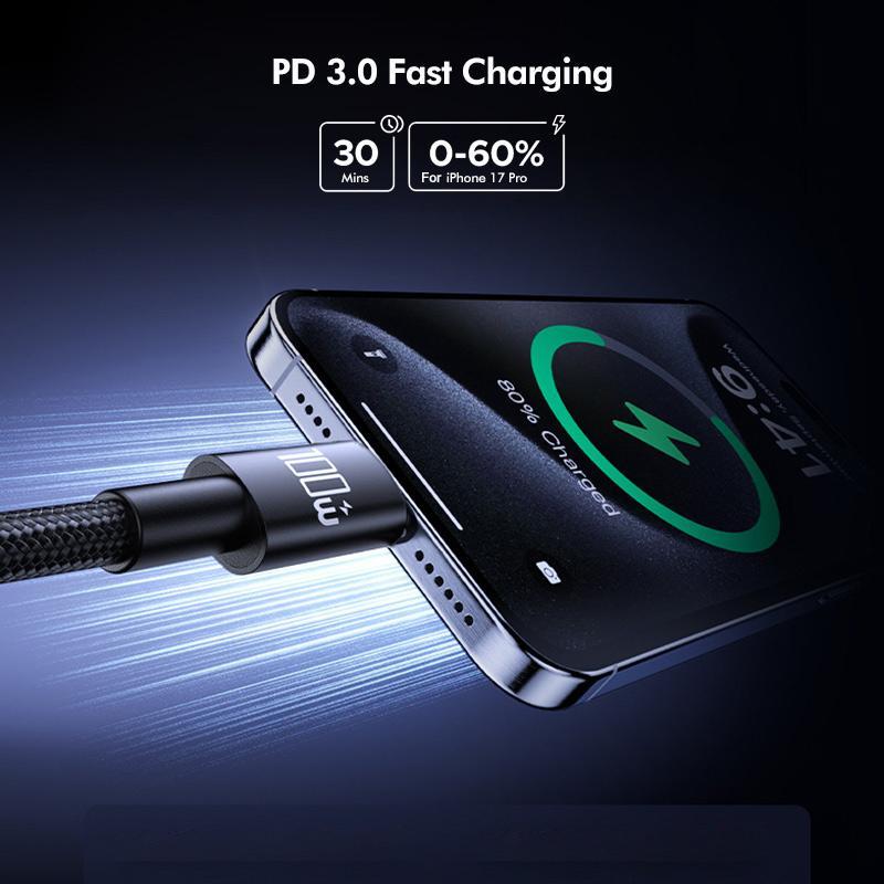 100W USB C Fast Charging Cable Nylon Braided Type C Cord With E Marker Chip 4