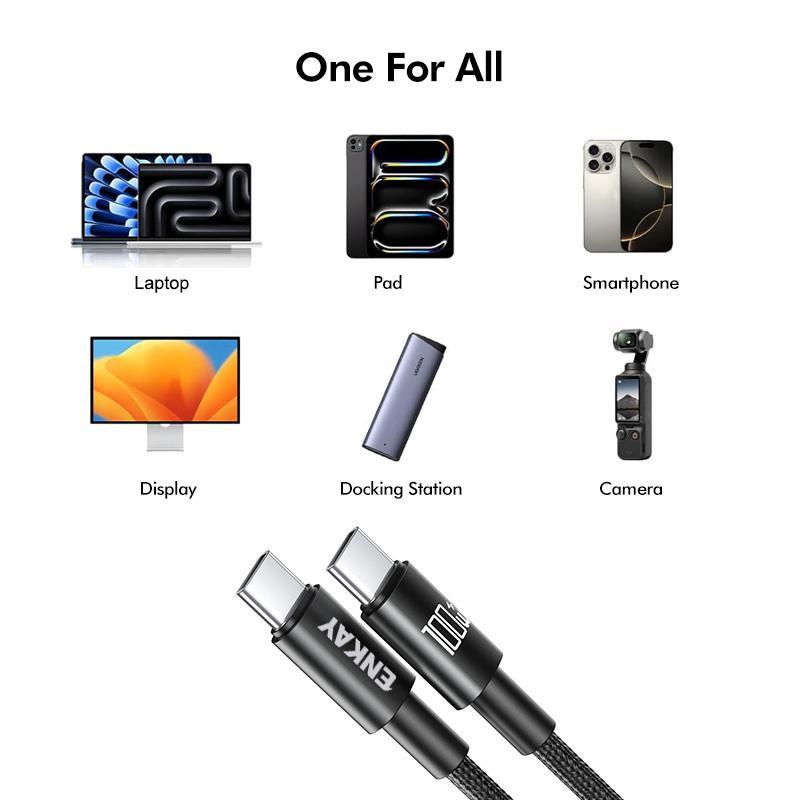 100W USB C Fast Charging Cable Nylon Braided Type C Cord With E Marker Chip 11