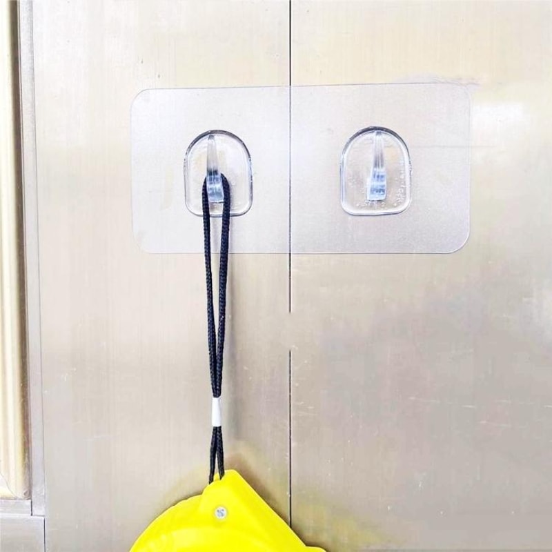 Transparent Double Adhesive Wall Hooks No Drill Damage-Free Sticky Hangers