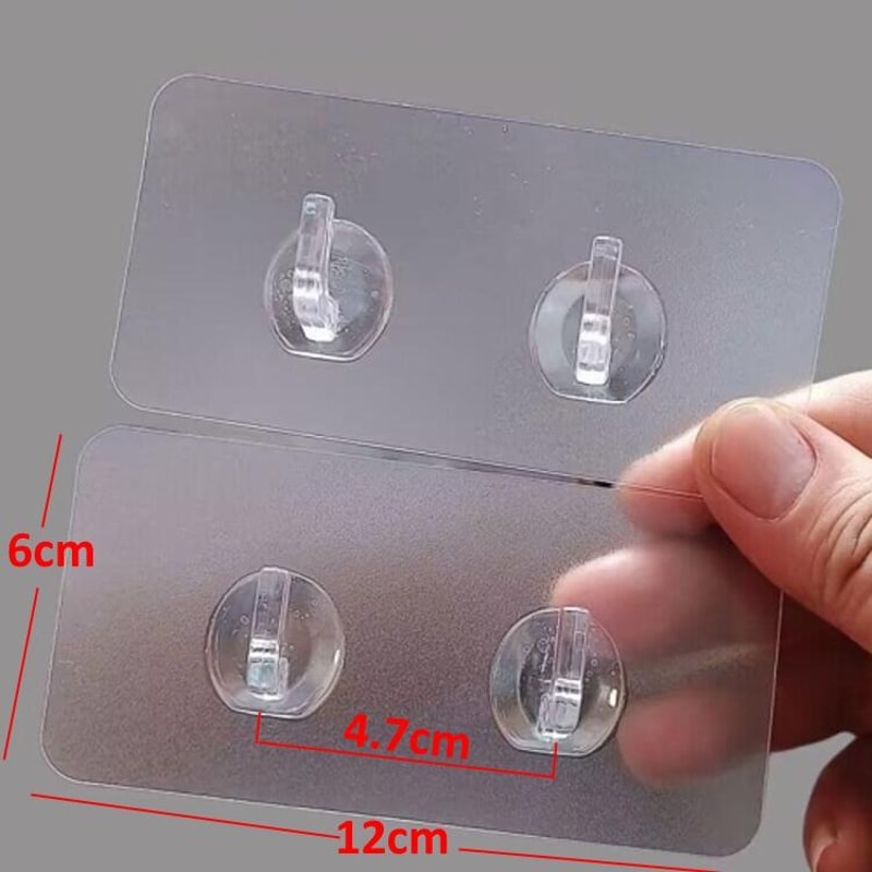 Transparent Double Adhesive Wall Hooks No Drill Damage-Free Sticky Hangers