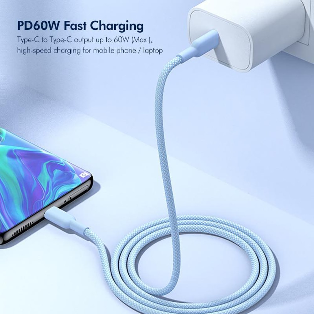 60W Fast Charging USB C Cable Nylon Braided Durable Type C Charger Cord 1