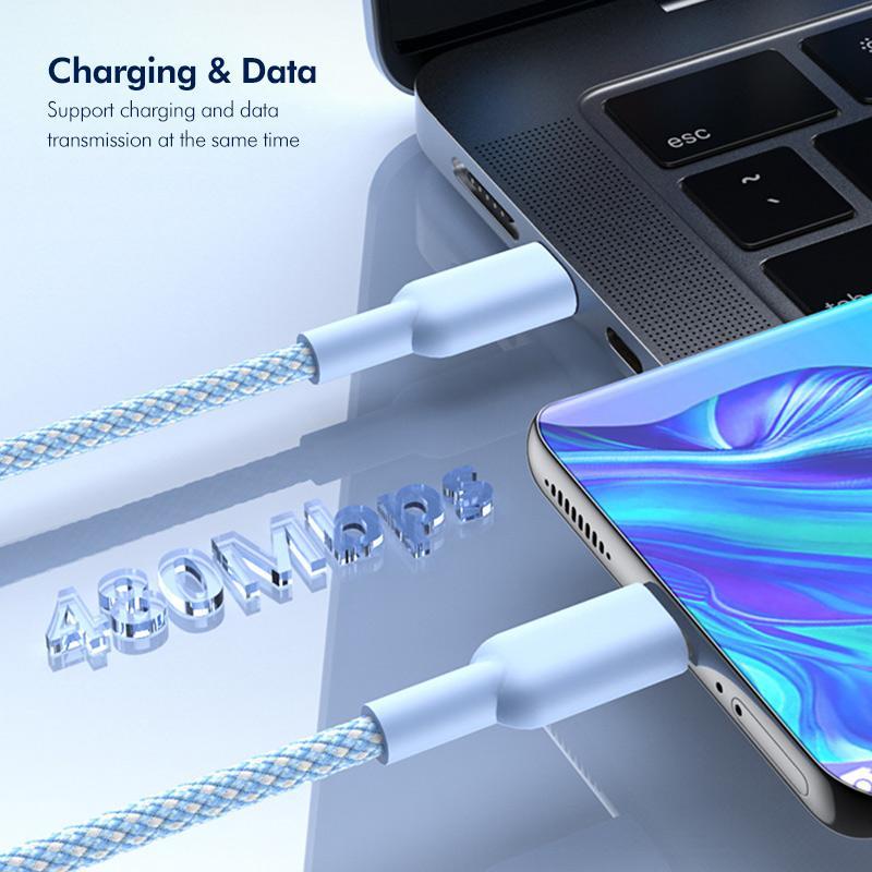 60W Fast Charging USB C Cable Nylon Braided Durable Type C Charger Cord 3