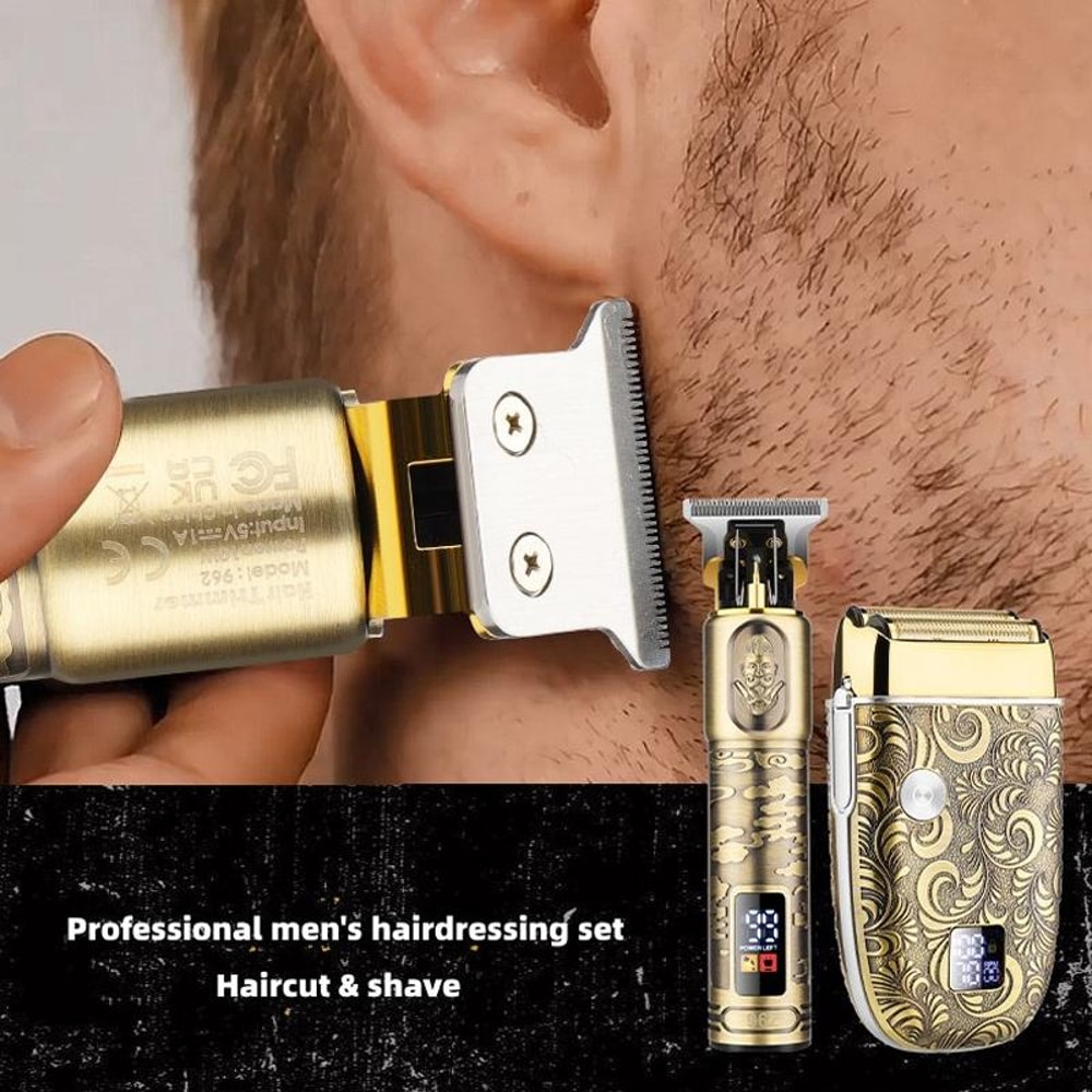 2in1 Bald Head Shaver Hair Clipper Kit Waterproof USB Rechargeable Grooming Set For Men 3