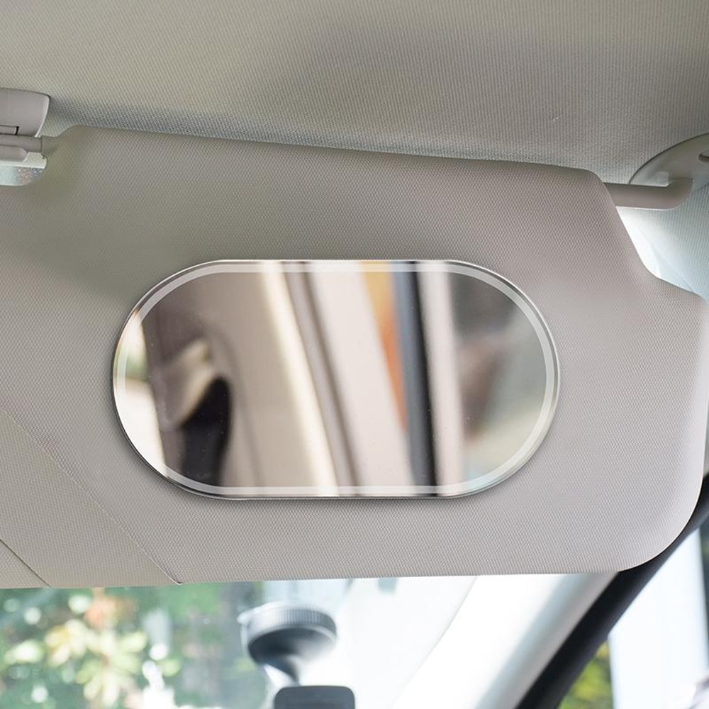 Car Sun Visor HD Stainless Steel Makeup Mirror Compact StickOn Vanity Mirror 0