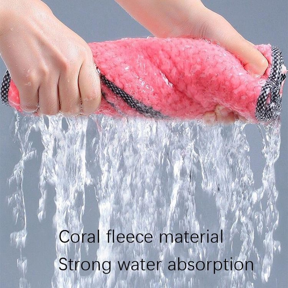 Oil Absorbent Dishcloth Soft Coral Fleece Kitchen Towel with Hang Loop